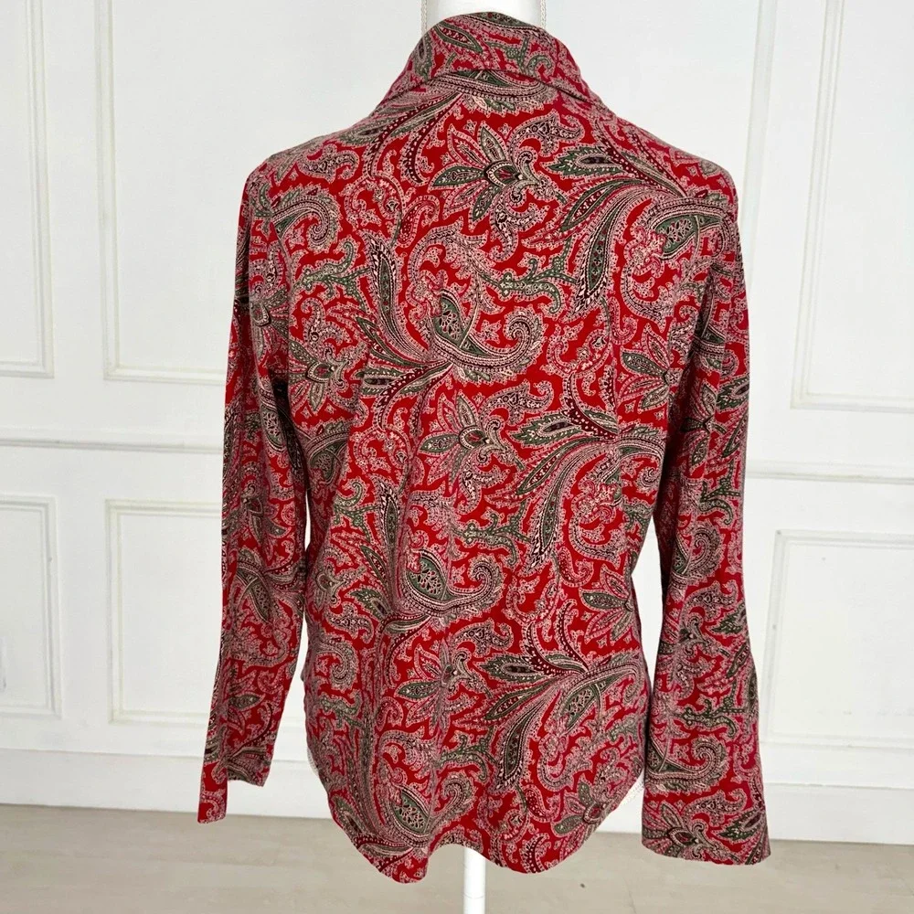 Lauren Ralph Lauren Womens Red Paisley‎ Pajama Set Button Down Pants Medium